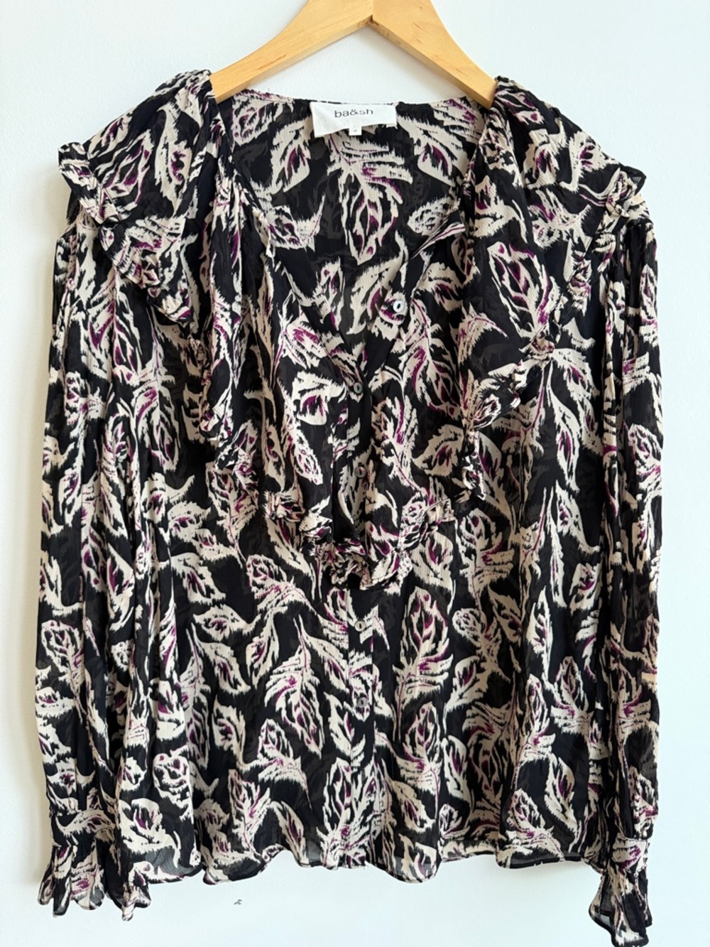 Black Cream & Pink Printed Ruffle V-Neck Blouse